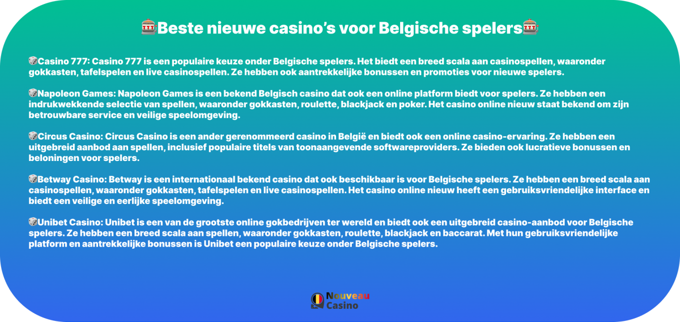 Beste nieuwe casino’s voor Belgische spelers